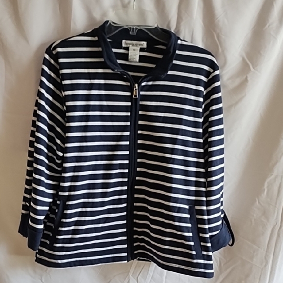 Bonnie Evans Petites Navy Blue And White Striped Zip Front Cardigan Size PXL - Picture 1 of 7